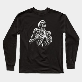 1990s Inspired Skeleton Graphic T-Shirt- Edgy Gothic Tee Long Sleeve T-Shirt